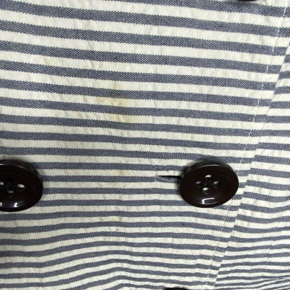 Anthropologie Elevenses Wm’s Sz 6 Blue White Stripe Cotton Bell Sleeves Pea Coat - Picture 5 of 5